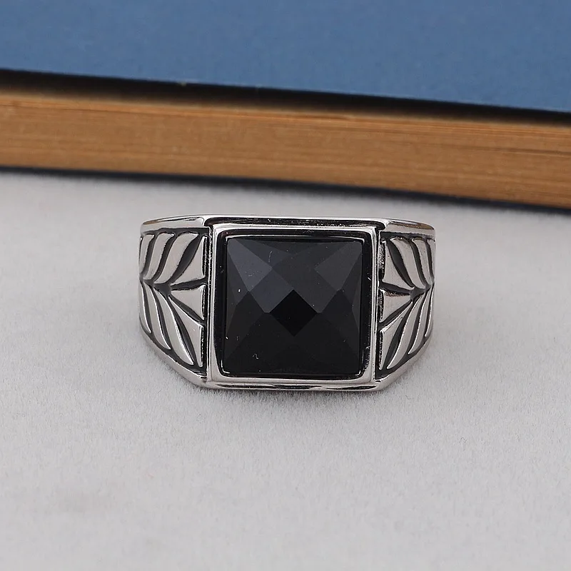 

s925 pure silver black agate rings for men and women electric platinum technology personality exaggerated opening ring