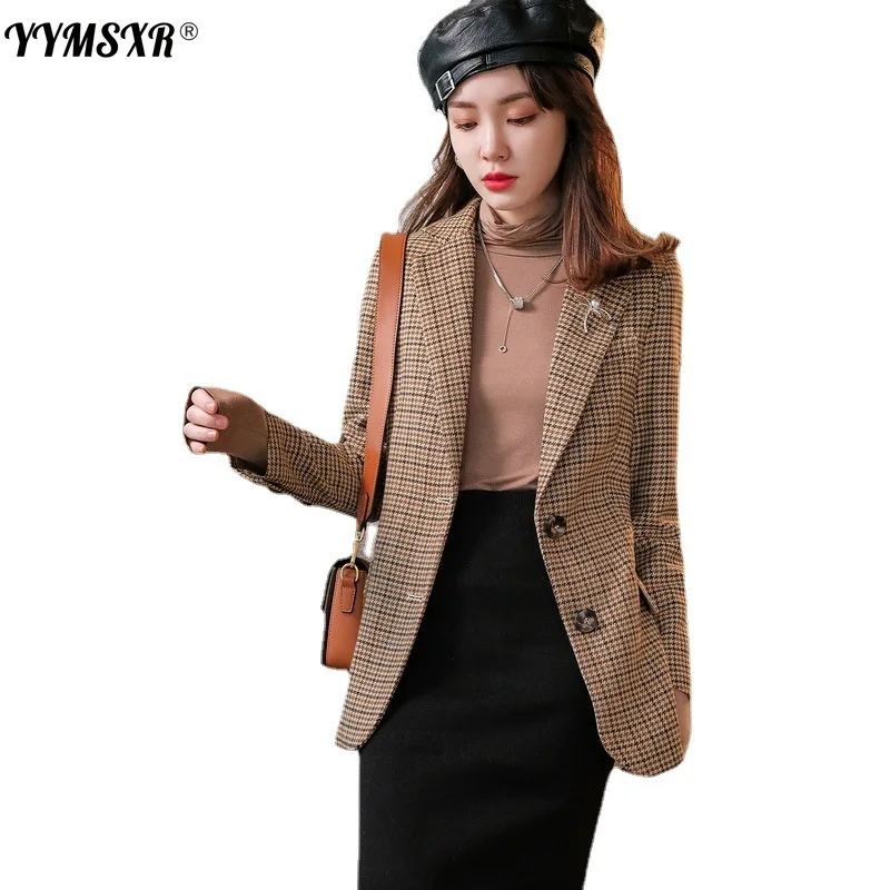 S-4XL  Women's Autumn and Winter Office Suit High Quality 2022 New Temperament Single-breasted Plaid Ladies Jacket
