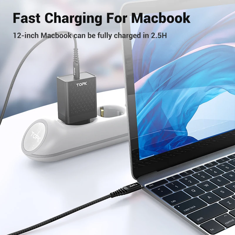 TOPK 60 Вт usb type C кабель для samsung QC3.0 3A PD быстрой зарядки USB передачи данных huawei Xiaomi