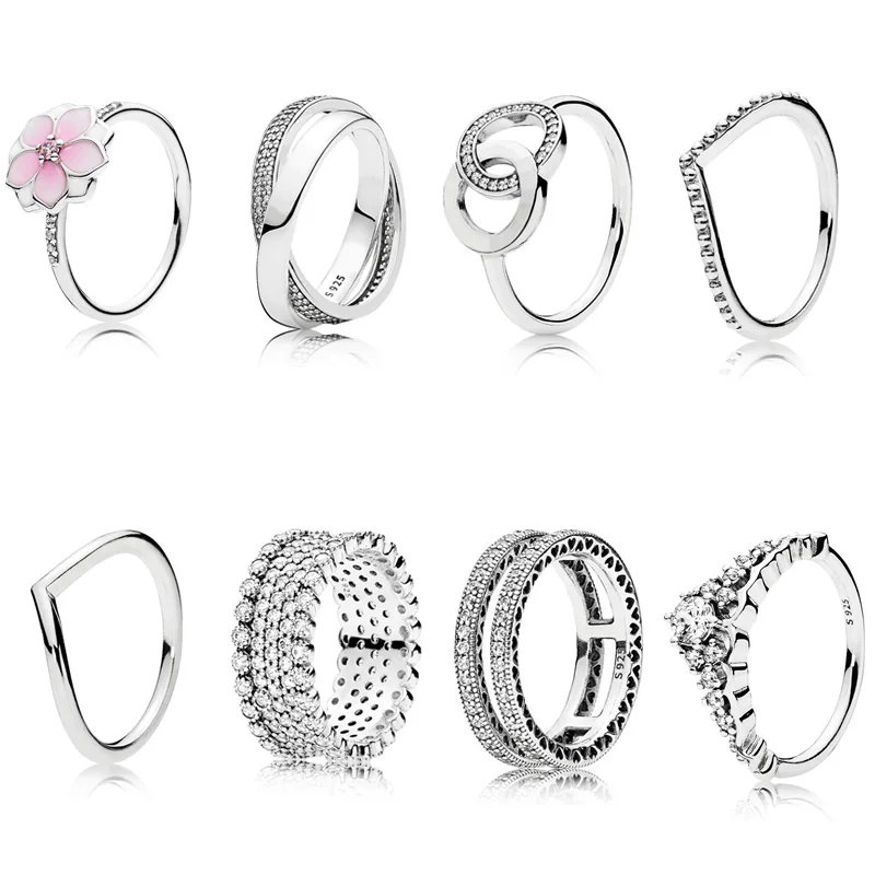 8 Стиль женские Серебристые Цвет кольца ювелирные изделия цветок магнолии корона