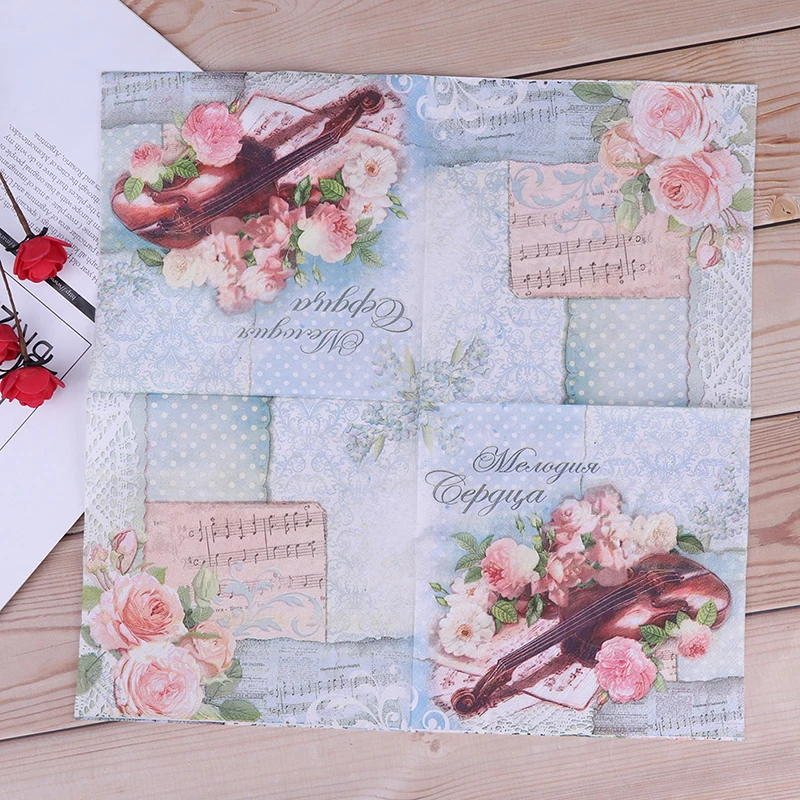 

Print Flowers and Music Table Paper Napkins for Party Birthday Wedding Festive