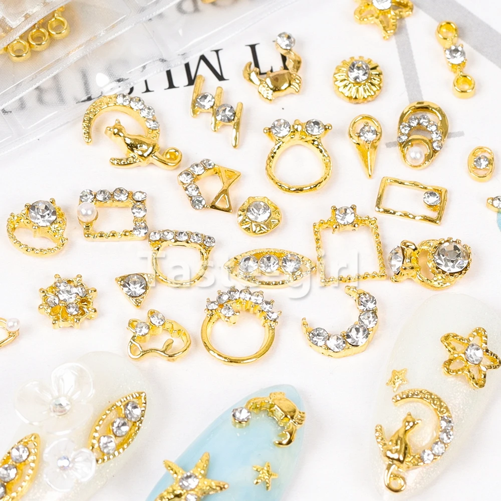 1 Упаковка 30 ШТУК золотых сплавных украшений для ногтей, страз, шармов, ювелирных изделий, аксессуаров для ногтей, материалов для маникюра и инструментов RS on.