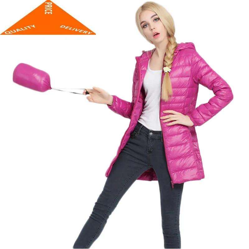 

Brand Parka 2020 Designer Winter Women Long White Duck Down Jacket Outwear Ultralight Hooded Thin Coat HJ69