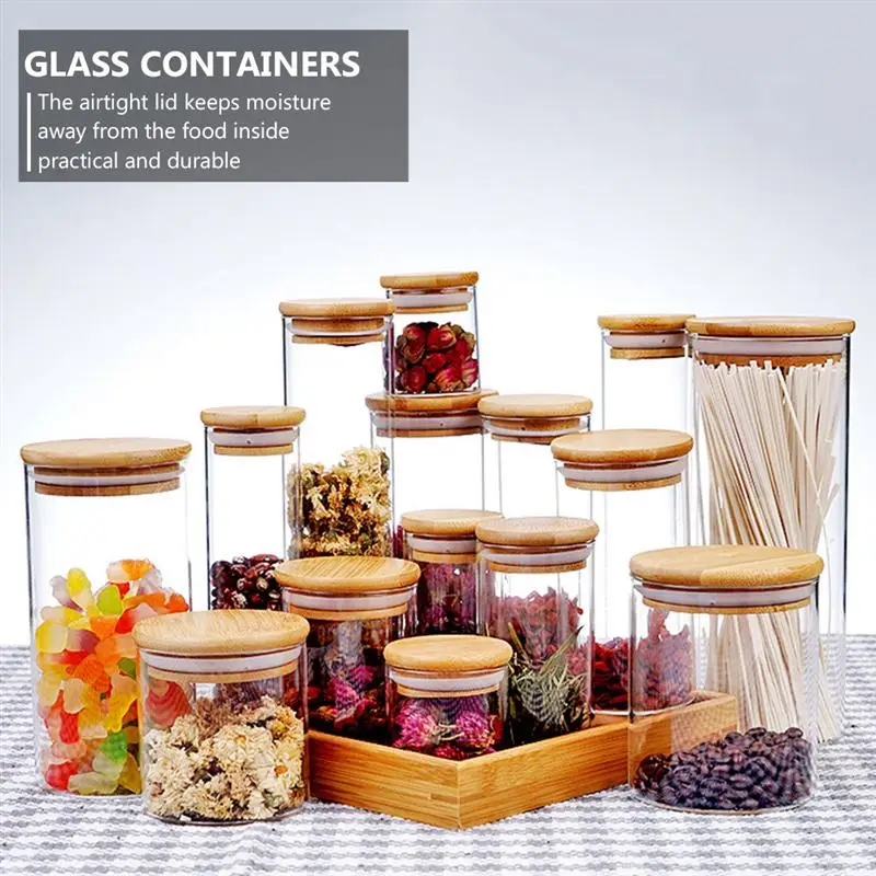 Кухонные бутылки с деревянной крышкой герметичные стеклянные банки контейнер