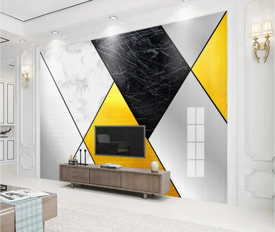 Черно белая желтая Геометрическая мраморная настенная 3D абстрактная