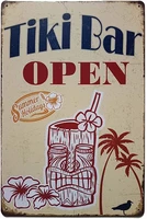 lznang tiki bar open summer holidays vintage metal tin sign poster home plaque poster wall art pub bar decor 12x8 inch