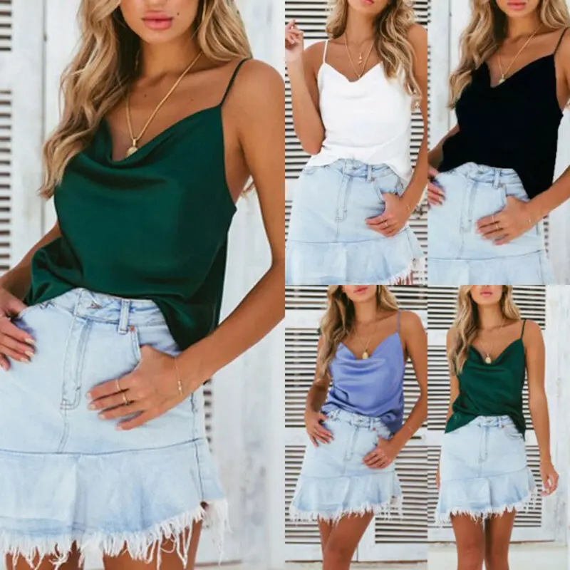 Женская майка на бретельках Повседневная шелковая атласная без рукавов размера