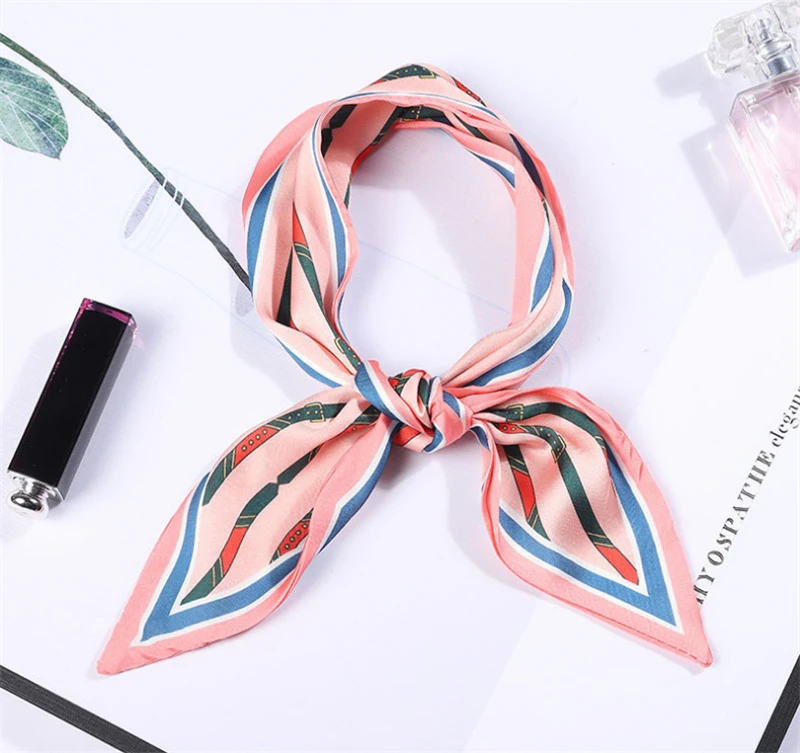 

NEW Women Belt Pattern Small Silk Scarf Bandana Handle Bag Ribbons Female Head Scarves Sharp Neckerchief Headband 90*10cm 2021