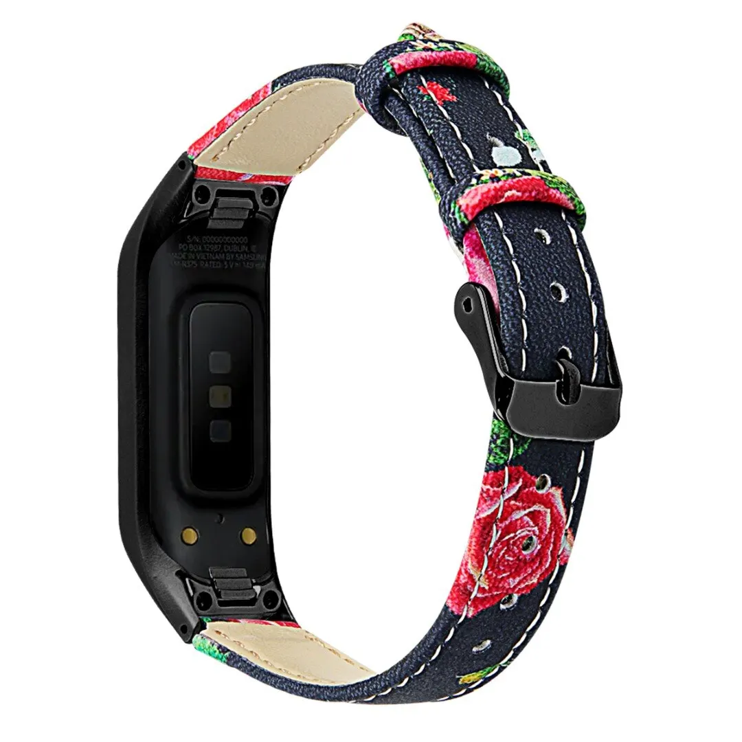 

For Samsung Galaxy Fit-e Leather Strap Fashion Flower Print Replacement Wrist Bands Leisure Adjustable Watchband For Women