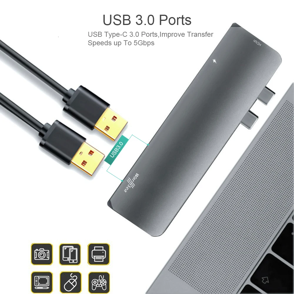 USB C концентратор type C адаптер HDMI 4 K Thunderbolt 3 сплиттер USB-C док-станция с USB 3,0 TF считыватель SD карт PD RJ45 для MacBook Pro Air