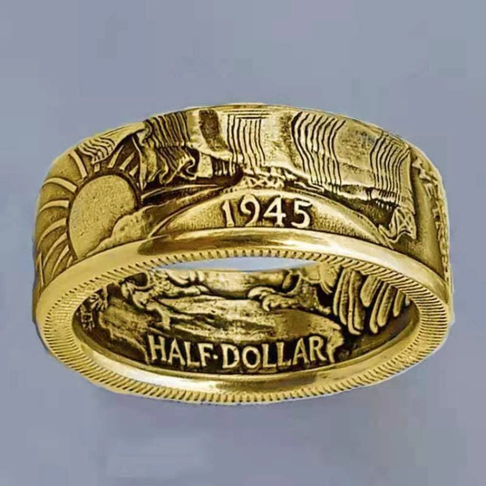 

2021 new European and American ladies party alloy personality coin Morgan 1945 ring design fashion trend style ring