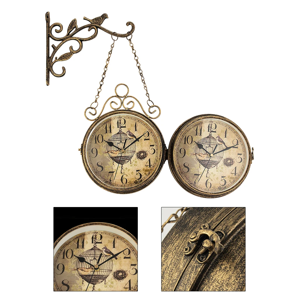 

Creative Double-Sided Metal Wall Hanging Clock for Cafe Restaurant Decor