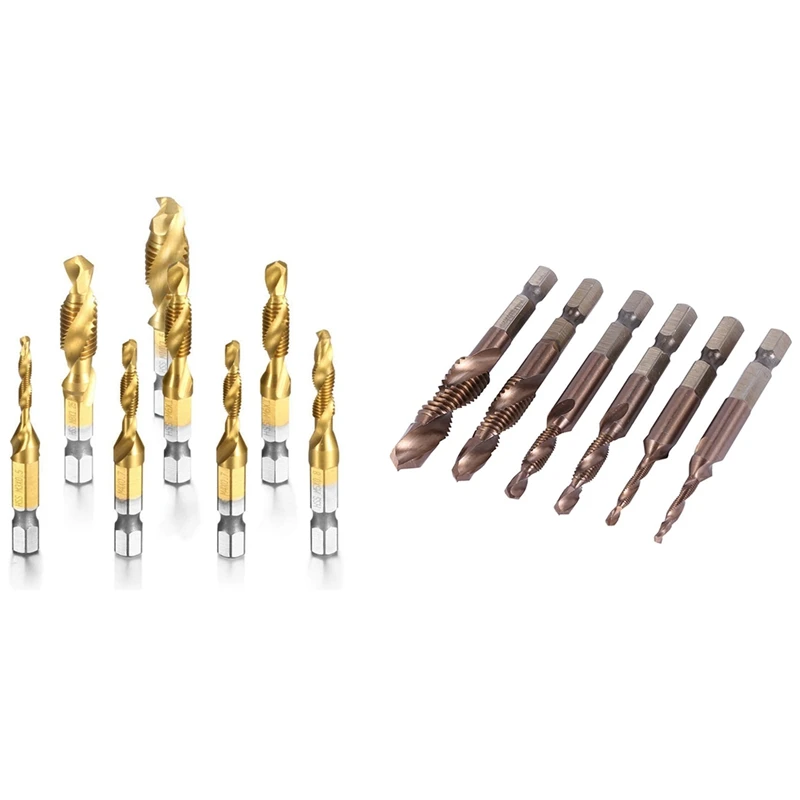 

8Pcs HSS Countersink Tap Drill Bit Set (M3-M10) & 6x Metric Thread M3-M10 1/4 Inch Hexagon Shank Super VAPD Coated Drill