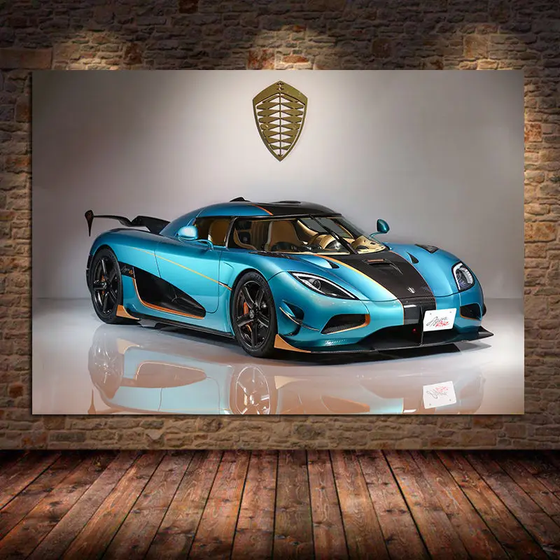 Картина на холсте Sportscar Koenigsegg Agera RSR светильник-Голубой автомобиль настенные
