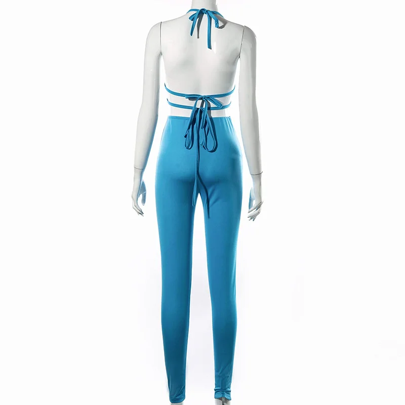 

Adogirl Drop Shipping Wholesale Women Solid Tracksuit Lace Up Halter Bra Crop Top Leggings Pencil Pants Fitness Two Piece Set