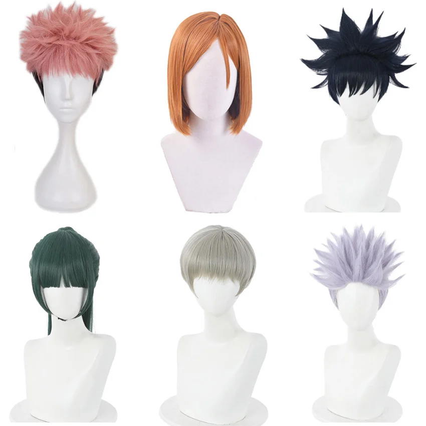 

Парик для косплея юютсу кайсен, Itadori Yuji Fushiguro Megumi Kugisaki noбара Gojo Satoru Zenin Maki Inumaki Toge, с шапочкой