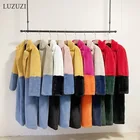LUZUZI, два цвета, пальто с искусственным кроличьим мехом, 2021, зимнее пальто, женское роскошное длинное пальто, толстое теплое пальто размера плюс, женские плюшевые пальто