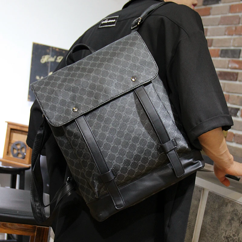 

Модный мужской рюкзак из высококачественной искусственной кожи, Модный трендовый клетчатый дорожный ранец, удобный студенческий рюкзак дл...