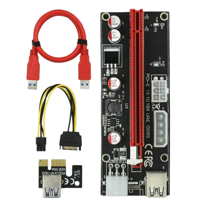 Ver009S Pci Express Riser Card M2 1X 16X Dual 6Pin 4Pin Power Pci-E Exte кабель | Компьютеры и офис