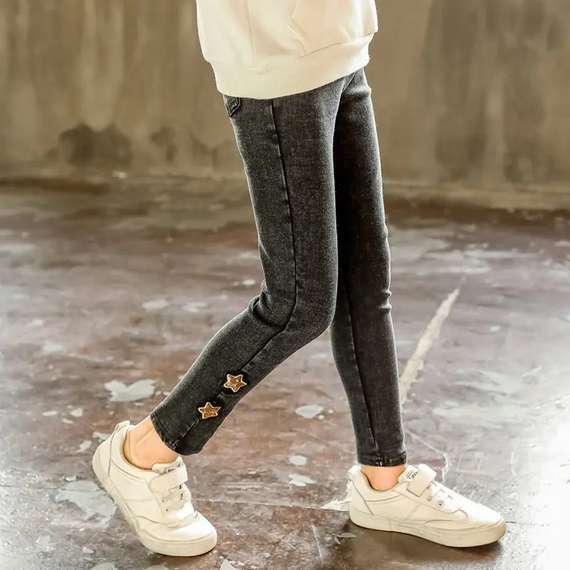 Винтажные детские джинсы из флиса со звездами и блестками для девочек Детские