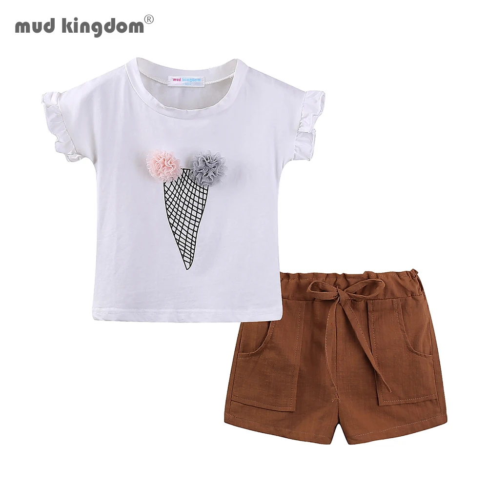 Mudkingdom/Шорты для девочки комплект с оборками и длинными рукавами футболки