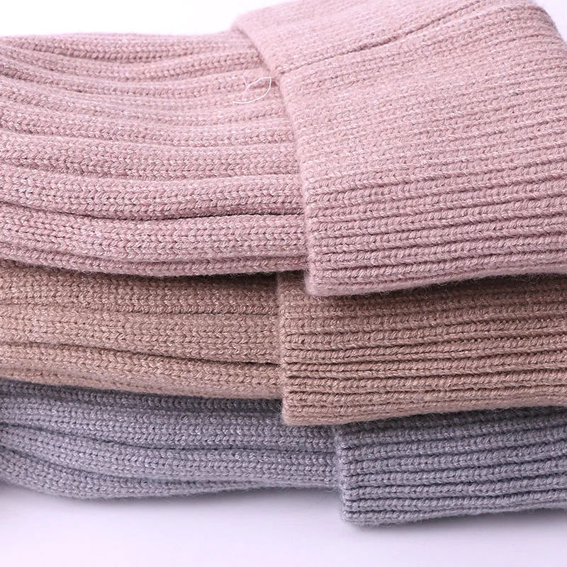 Winter Children Fleece Lined Beanie Hat With Real Fur Pompon Knitted Warm Thick Caps For Solid Color Outdoor Kids Bonnets | Аксессуары