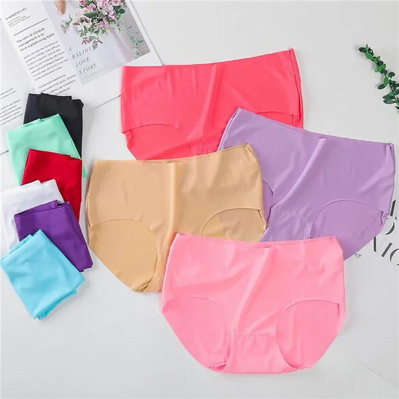 

Sexy Women Panties Mid-Rise Breathable Seamless Girls Underwear Briefs Solid Underpants Fashion Ultra-thin Female Lingerie M-XL