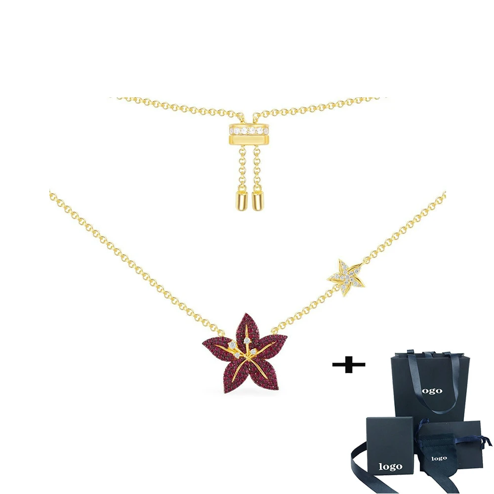 Регулируемое золотистое и желтое ожерелье с тропическим цветком