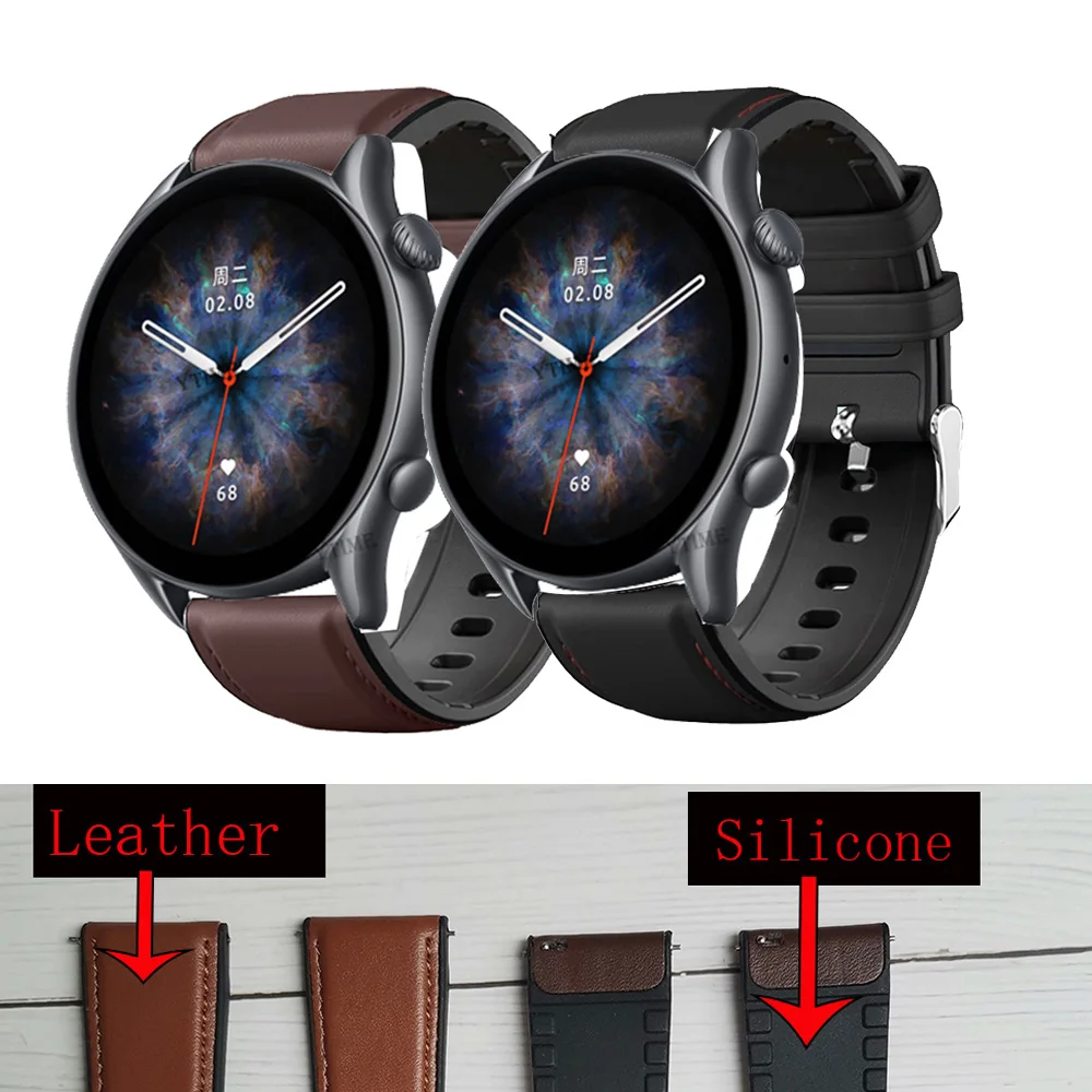 

Ремешок для часов Huami Amazfit GTR 3/ GTR3 Pro / GTR 47 мм, силиконовый кожаный браслет для наручных часов, 22 мм, GTR 2 2E correa