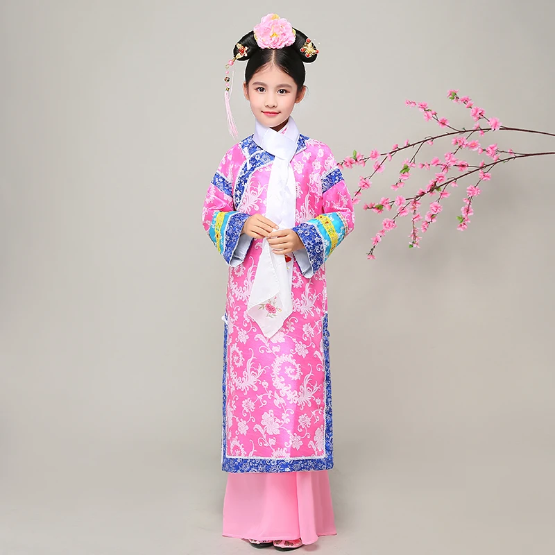 

Детское китайское платье с вышивкой в стиле древней корты для косплея, костюм принцессы династии Цин, платье для выступления на сцене