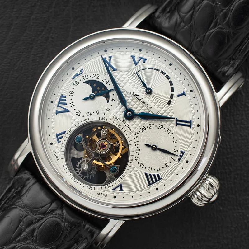 Многофункциональные мужские часы s Pilot Real Tourbillon с календарем Moonphase, механические мужские часы ST8007 Tourbillon, модные часы