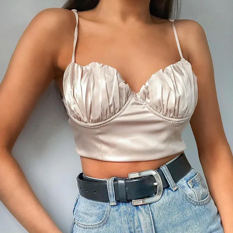 Женский Атласный топ на бретелях однотонный облегающий в европейском и