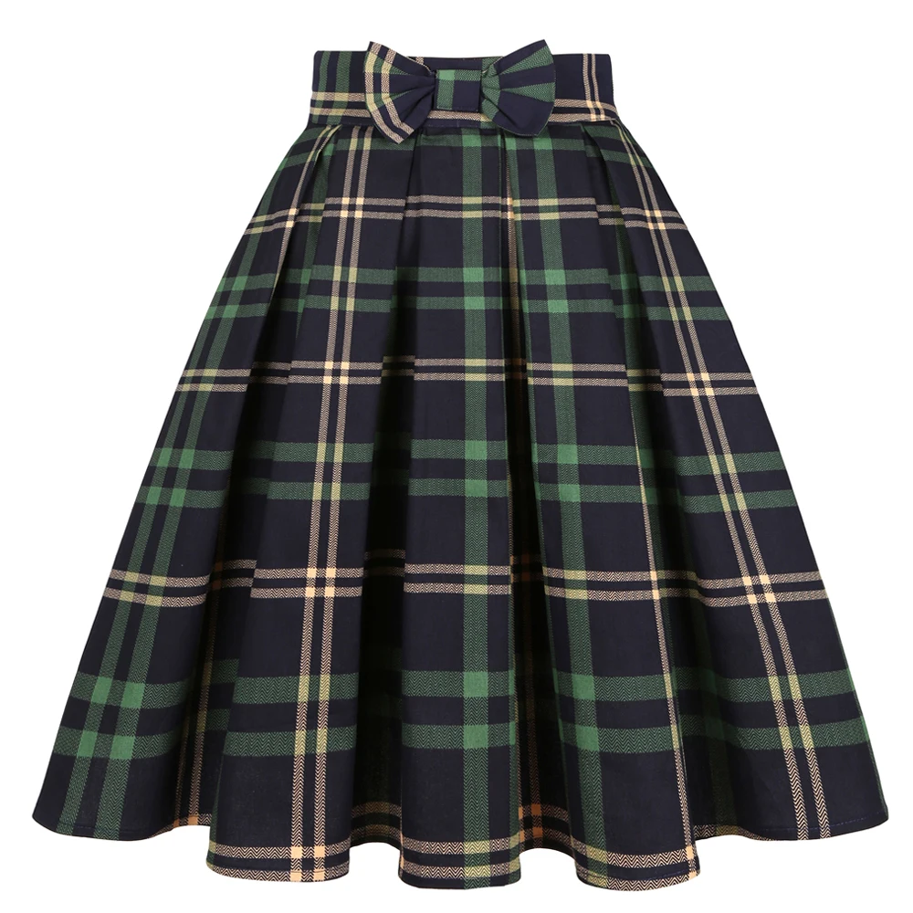Red Blue Green Plaid High Waist Midi Skirts SS0012 Checkered Plus Size Women's Vintage Retro 50s 60s Cotton | Женская одежда