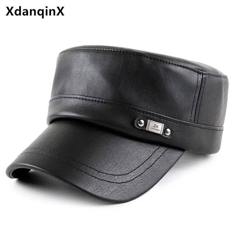 

XdanqinX искусственная кожа PU шляпа мужская плоская кепка армейские военные шляпы осень простая повседневная шапка для мужчин Кепка snapback Кепка...