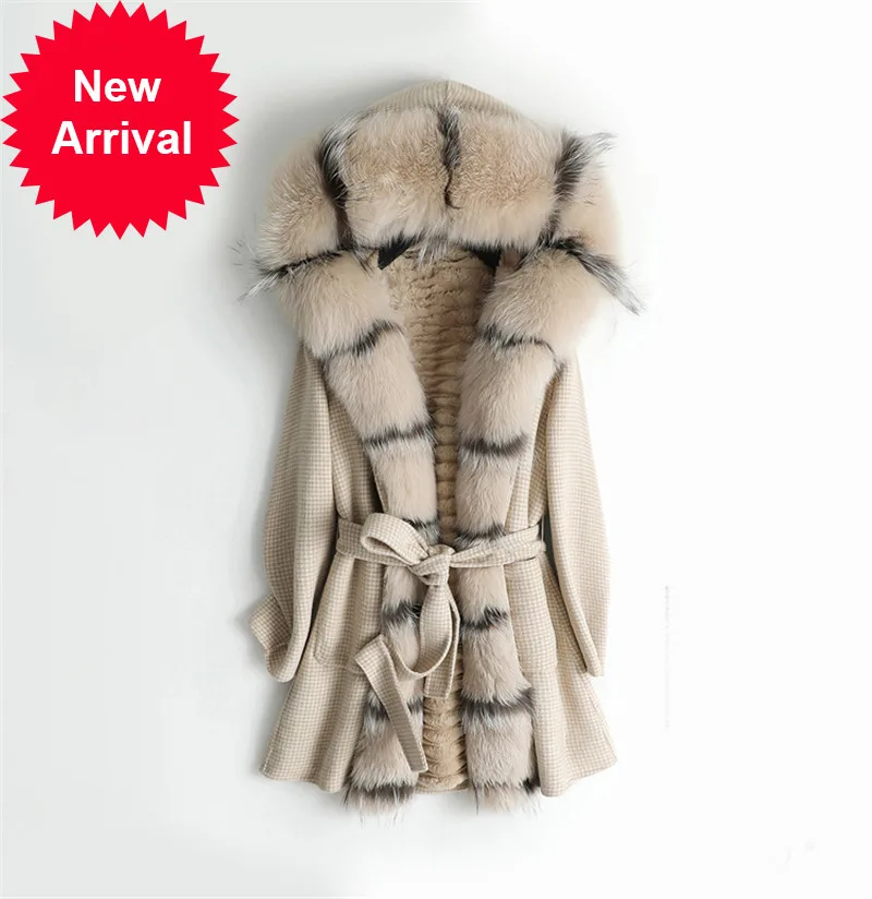 

Женское шерстяное пальто с натуральным мехом, парка, Женское зимнее пальто с капюшоном и воротником из лисьего меха, Женский Тренч ZY18518