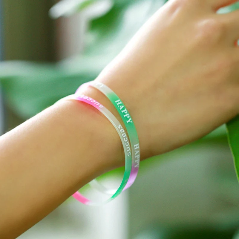 

Silicone Sports Decorative Bracelet Candy Color Letter Sports Bracelet Fashion Printed Rubber Wristband-Random Color Mix