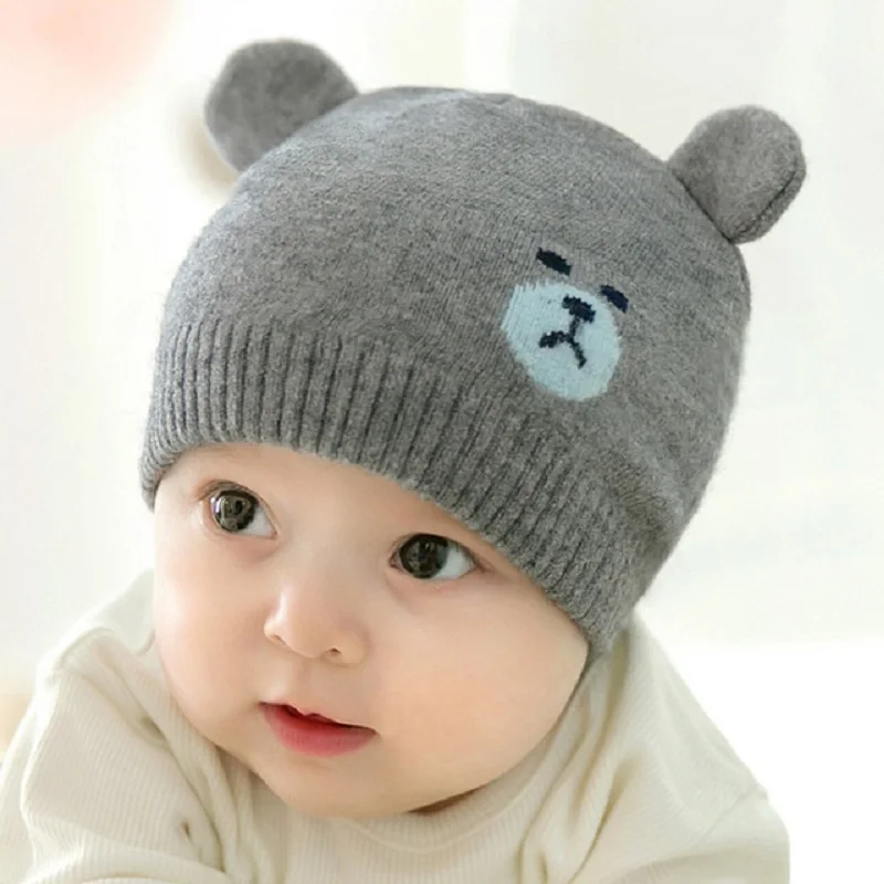 Осенне-зимняя детская шапка с ушками детские шапки милым мультяшным медведем для