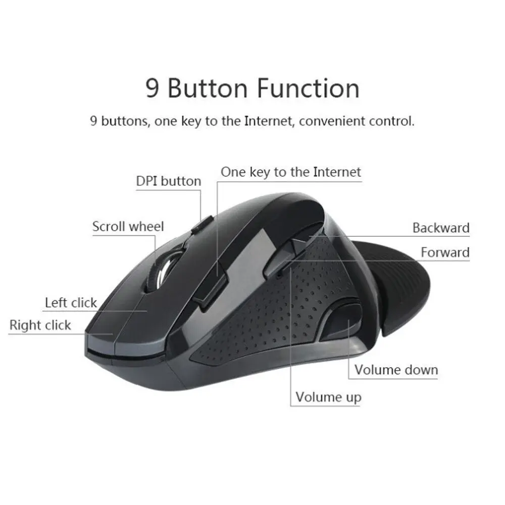 

Delux M910 Ergonomic Vertical Wireless Mouse 9 Button Optical Gaming Mice 2400 DPI USB Computer Mouse With Removable Palm Rest