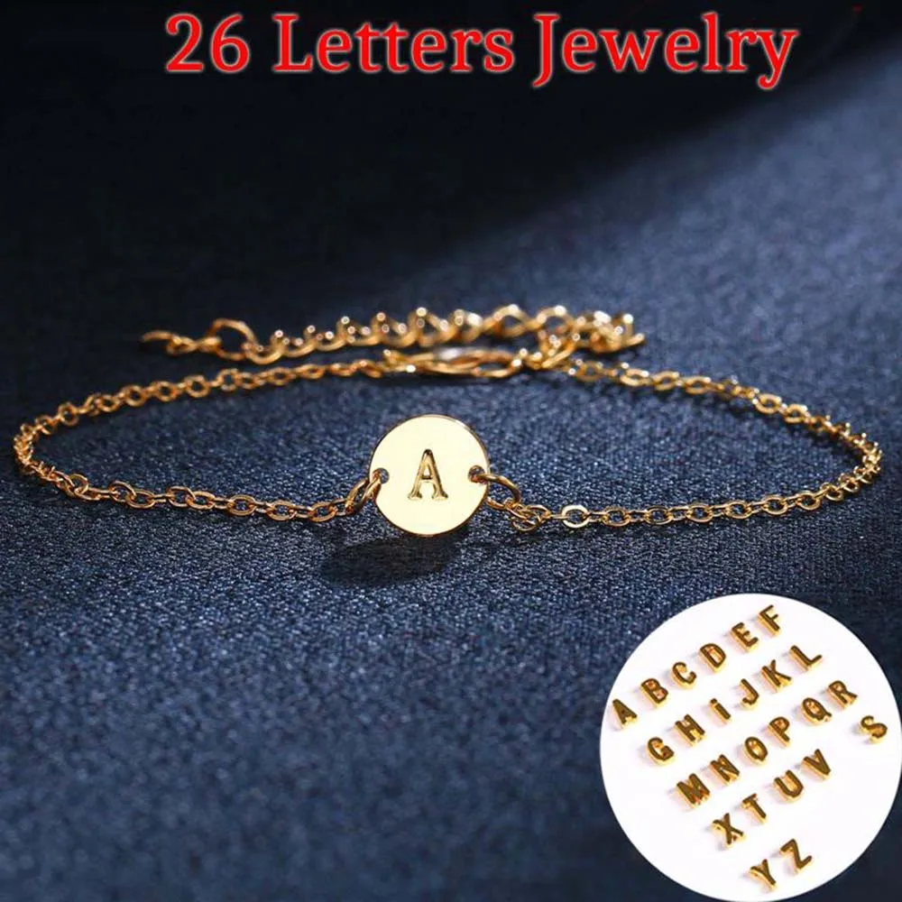 Fashion Gold Color 26 Letter Bracelet & Bangle For Women Simple Adjustable Name Bracelets Jewelry Summer Beach Party Gift | Украшения и