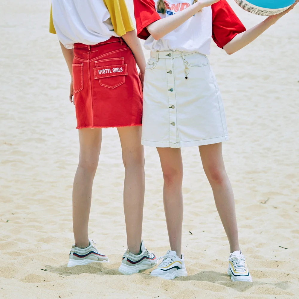 Женская джинсовая юбка MetersBonwe трапециевидная мини-юбка с высокой талией и одной