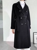 90 wool lana vergine women elegant long wool coat with belt chic outerwear ladies overcoat autumn winter 101801