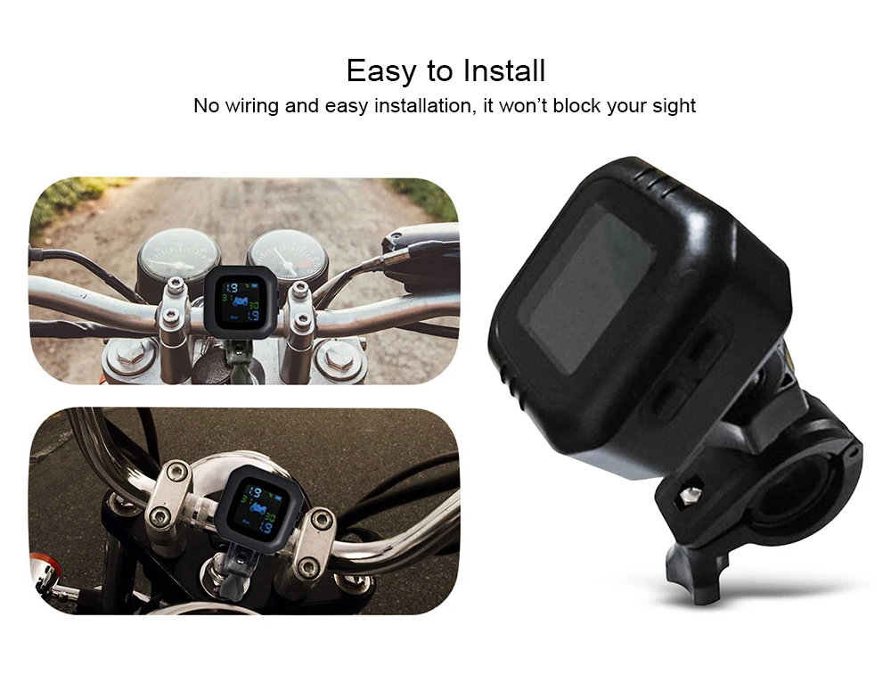 Zeepin Motorcycle TPMS USB Charging LCD Screen Display Real-time Motorbike Tire Pressure Monitoring System with 2External Sensor |