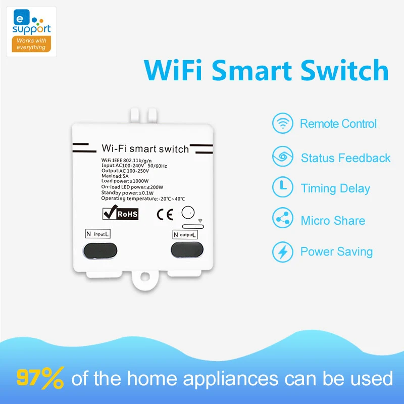 

EWelink Wifi Smart Home Switch Module Wireless Remote Control Timing Function 100-250V SmartLife DIY Breaker For Echo Goole Home