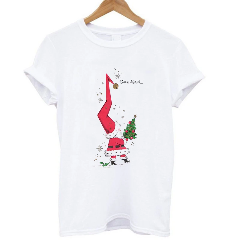 2019 новые летние женские модные Merry Christmas с коротким рукавом Санта Клаус Футболка