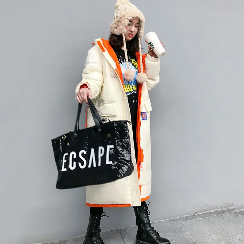 Женский Длинный блестящий пуховик 90% белого утиного пуха верхняя одежда с