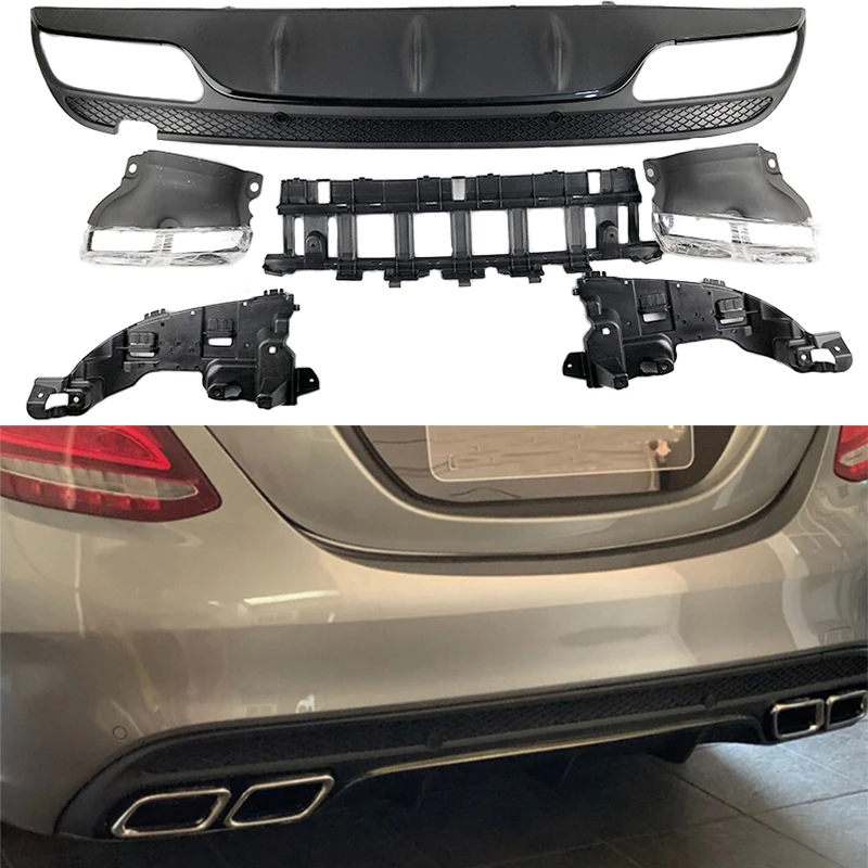 Задний бампер диффузор губа с выхлопом подходит для Mercedes Benz C-Class W205 4-Door Sport C200 C250
