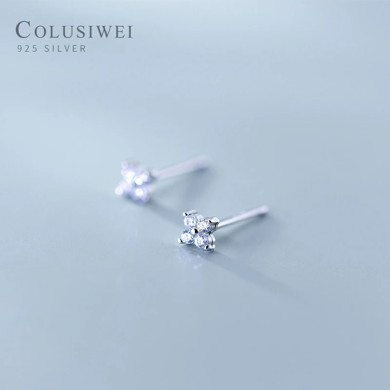 Colusiwei блестящий прозрачный CZ цветок миниатюрные серьги-гвоздики для женщин