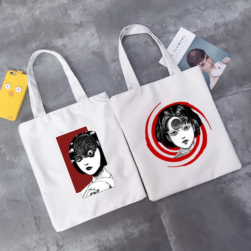 

Junji Ito Shopping Bags Fabric Shopper Women's Designer Handbags Canvas Custom Cloth Shoulder Printed Woman Shoppers Tote Bag