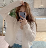 2020 new arrivals korean furry pure white mohair sweater cardigans o neck long sleeved fluffy jumper wool autumn winter