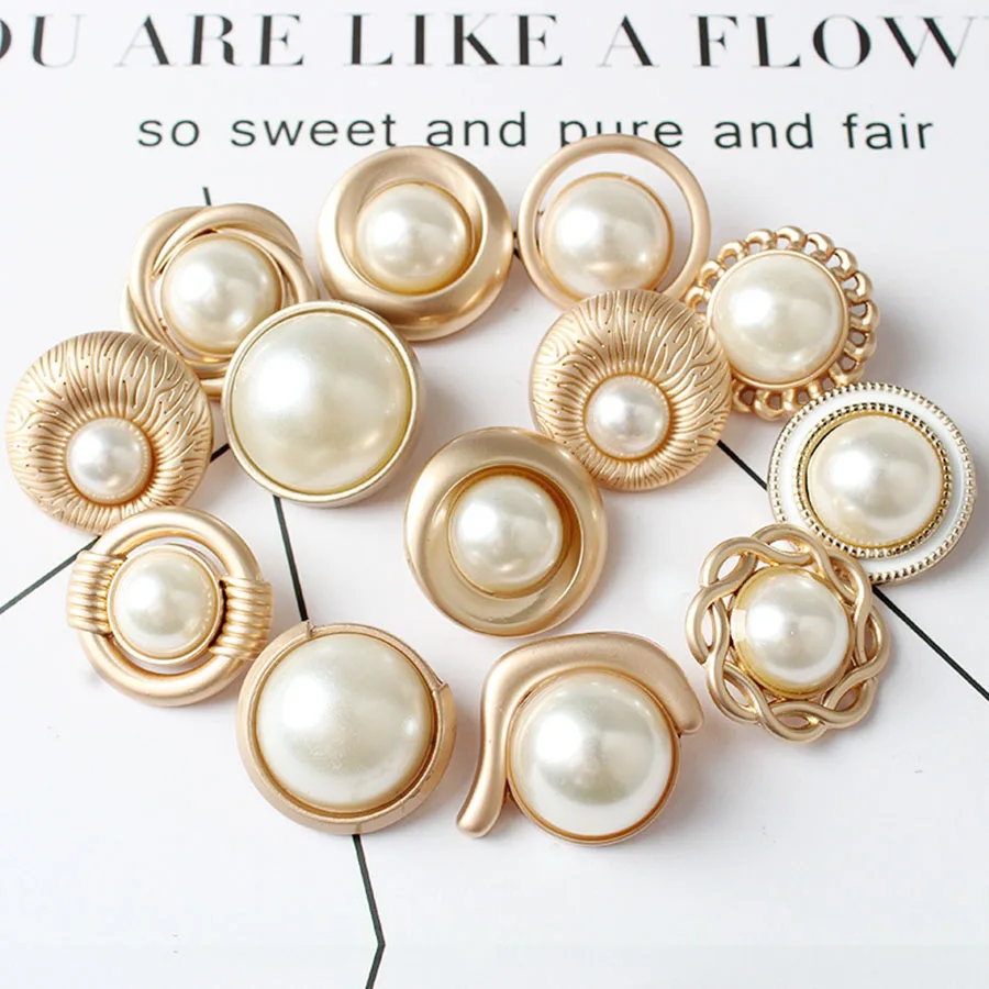 10 шт. 25 мм декоративные металлические жемчужные кнопки элегантное золотое